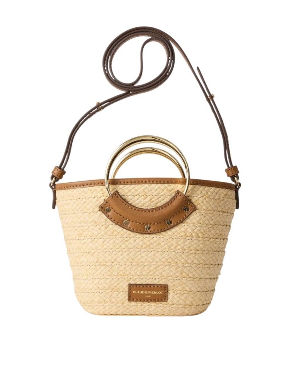 Claudie Pierlot Small Woven Raffia Leather Bag in Beige Womens Shoulder Tote